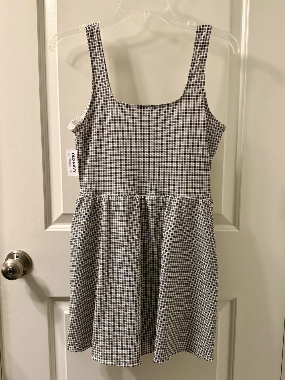 Old Navy Black and White Checked Pique Side-Tie Swim Dress - Picture 2 of 8